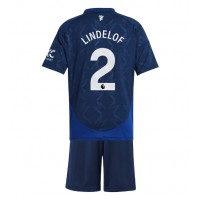 Camiseta Manchester United Victor Lindelof #2 Visitante Equipación para niños 2024-25 manga corta (+ pantalones cortos)